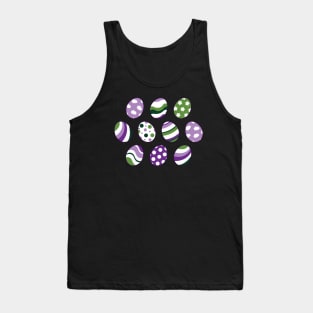 Egg Pattern | Purple Green | Stripes Clouds Flowers Dots | Black Tank Top